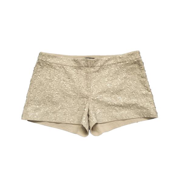 Vintage Y2k Express Sequin Micro Shorts Sz 6 Beige Rave Indie Sleaze Fairy Boho - Picture 1 of 7